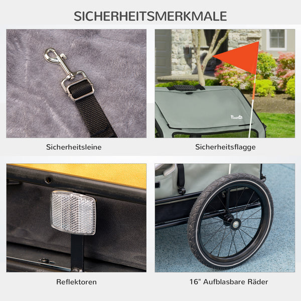 Hundeanhänger 3-in-1 mit Reflektoren bis 10kg Grau
