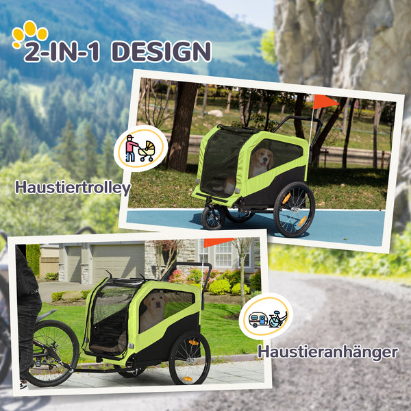 Hundeanhänger Fahrradanhänger & Buggy 2-in-1 bis 30kg für grosse Hunde Grün