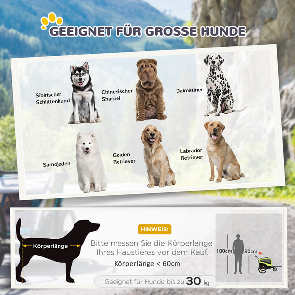 Hundeanhänger Fahrradanhänger & Buggy 2-in-1 bis 30kg für grosse Hunde Grün