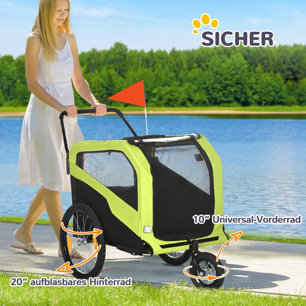 Hundeanhänger Fahrradanhänger & Buggy 2-in-1 bis 30kg für grosse Hunde Grün