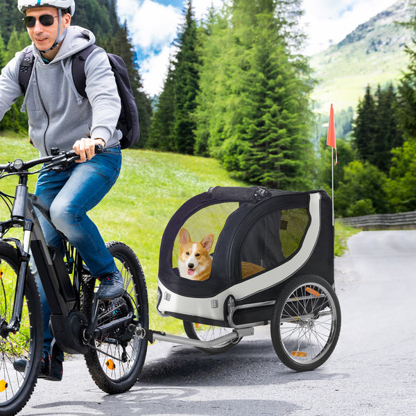 Hundeanhänger Fahrrad 130x73x90cm Weiss-Schwarz