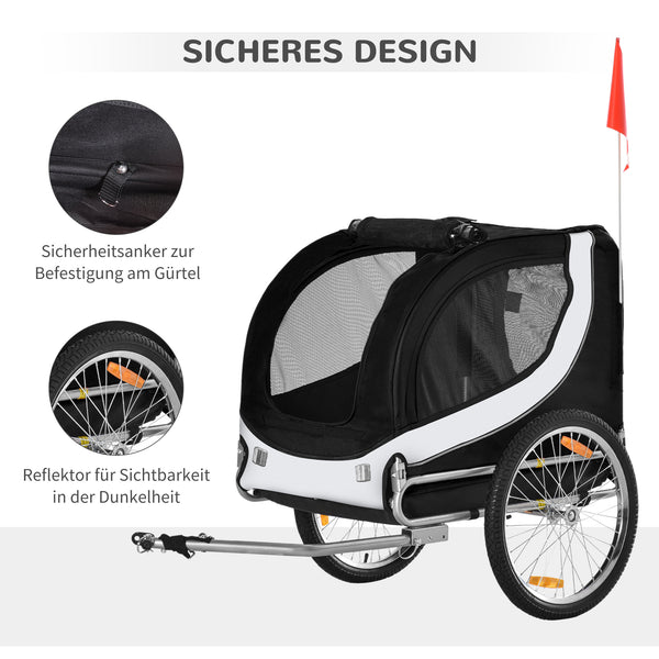 Hundeanhänger Fahrrad 130x73x90cm Weiss-Schwarz