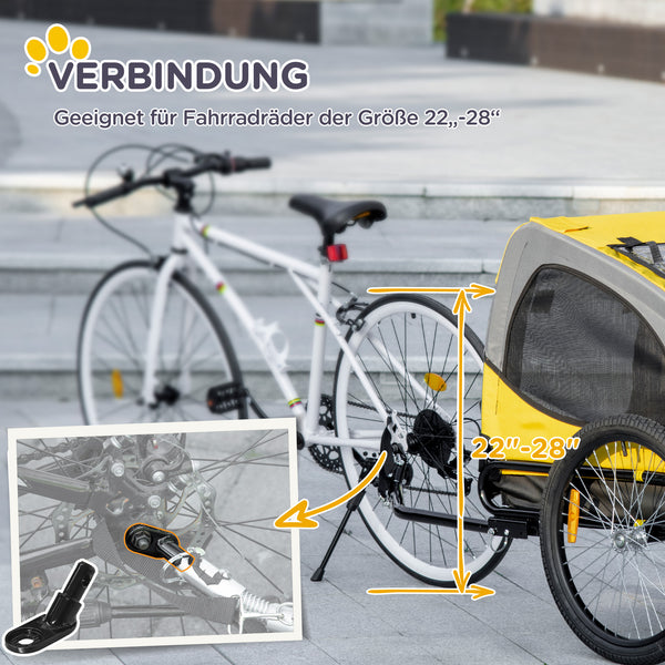 Hundeanhänger mit Sicherheitsleine & Netzfenstern bis 20kg Gelb