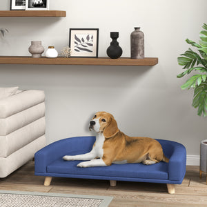 Hundebett mit Sofa Design für Hunde aus Holz blau