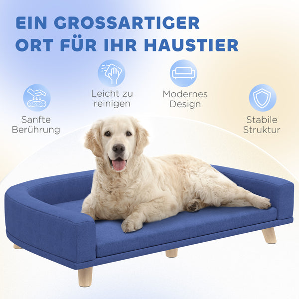 Hundebett mit Sofa Design für Hunde aus Holz blau