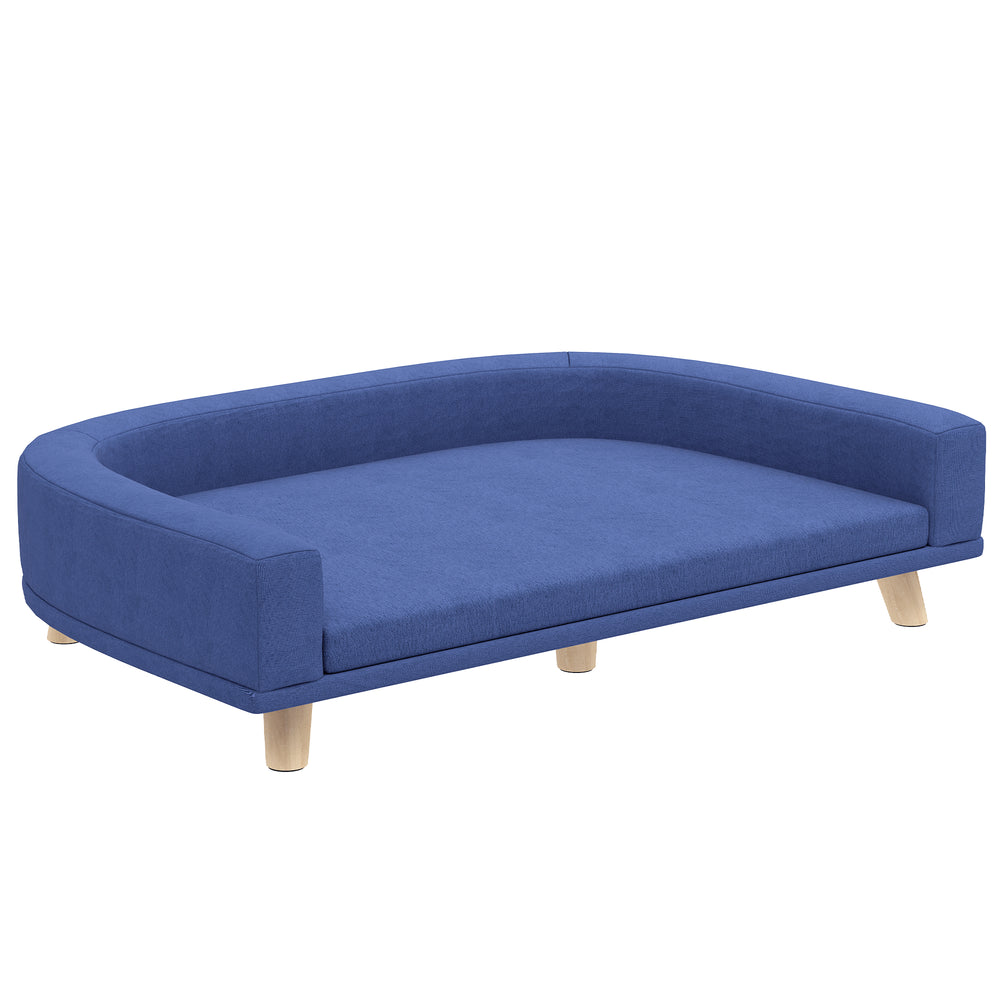 Hundebett mit Sofa Design für Hunde aus Holz blau