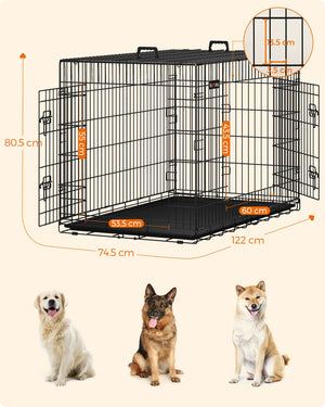 Hundebox 122cm Schwarz mit 2 Türen