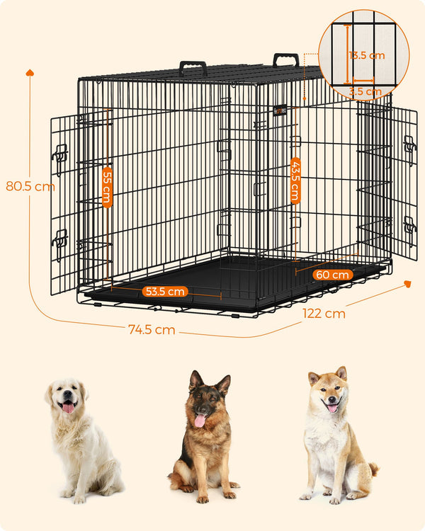 Hundebox 122cm Schwarz mit 2 Türen