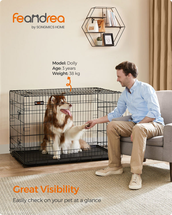 Hundebox 122cm Schwarz mit 2 Türen