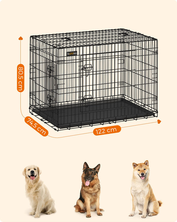 Hundebox 122cm Schwarz mit 2 Türen