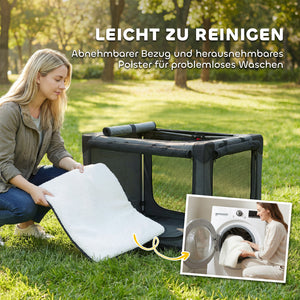 Hundebox faltbar mit Kissen waschbar für Hunde bis 20kg armeegrün
