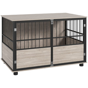 Hundebox Zwinger Hundebox robust für grosse Hunde 100x60x68cm Holzoptik schwarz