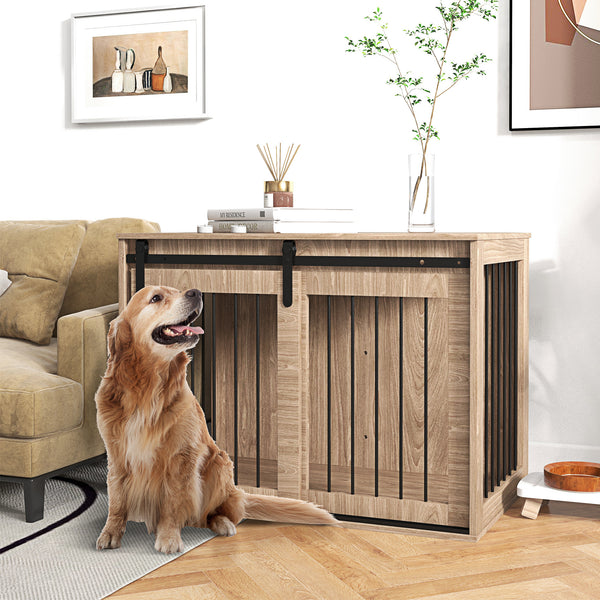 Hundebox Hundekäfig gross verschliessbar für Wohnzimmer Holzoptik