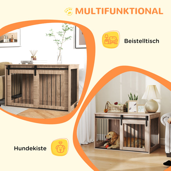 Hundebox Hundekäfig gross verschliessbar für Wohnzimmer Holzoptik