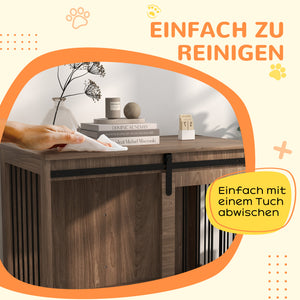 Hundebox Hundekäfig gross verschliessbar für Wohnzimmer Holzoptik