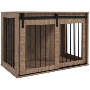 Hundebox Hundekäfig gross verschliessbar für Wohnzimmer Holzoptik