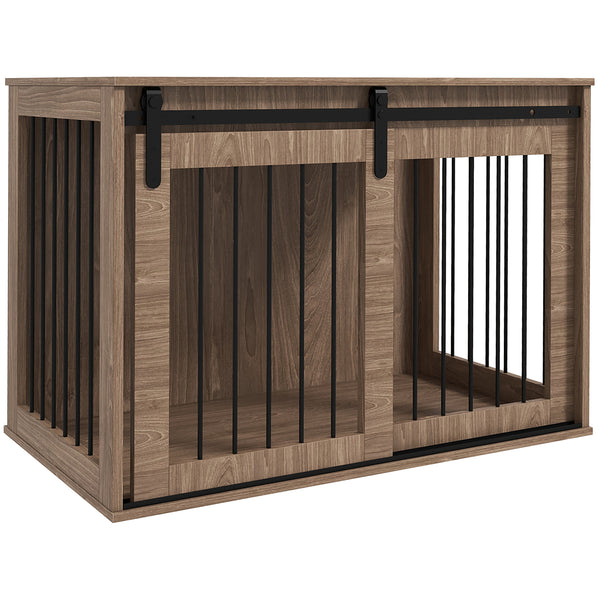 Hundebox Hundekäfig gross verschliessbar für Wohnzimmer Holzoptik