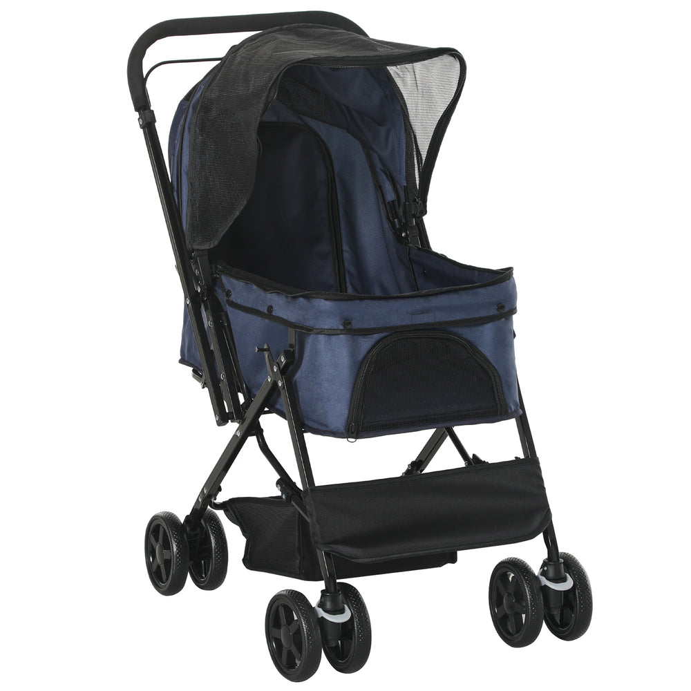 Hundebuggy klappbar mit Dach und Sicherheitsleine bis 10kg blau