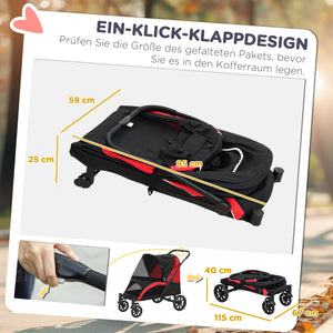 Hundebuggy faltbar mit 4 Rädern und Bremse für grosse Hunde