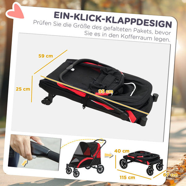 Hundebuggy faltbar mit 4 Rädern und Bremse für grosse Hunde