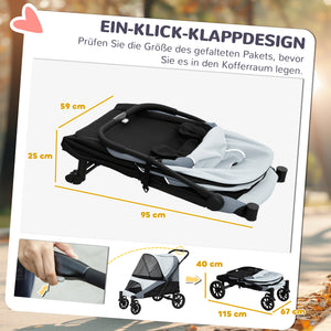 Hundebuggy faltbar mit 4 Rädern und Bremse für grosse Hunde