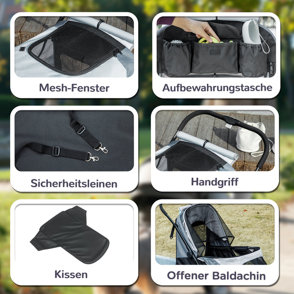 Hundebuggy faltbar mit 4 Rädern und Bremse für grosse Hunde