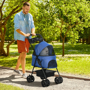 Hundebuggy klappbar mit Dach und Becherhalter bis 4kg blau
