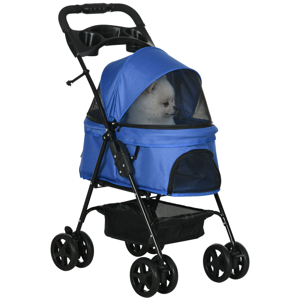 Hundebuggy klappbar mit Dach und Becherhalter bis 4kg blau