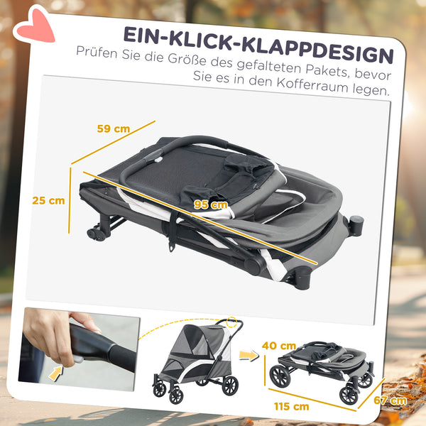 Hundebuggy faltbar mit 4 Rädern und Bremsen für grosse Hunde