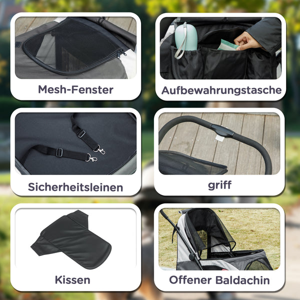 Hundebuggy faltbar mit 4 Rädern und Bremsen für grosse Hunde