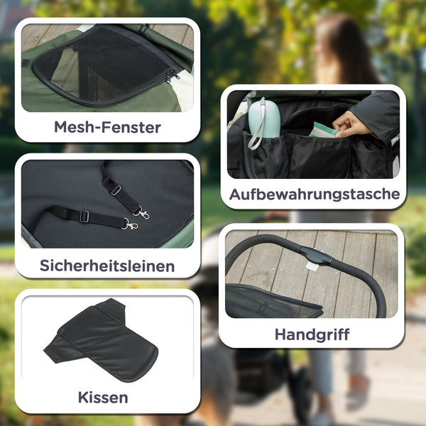 Hundebuggy faltbar mit 4 Rädern und Bremse für grosse Hunde