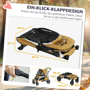 Hundebuggy faltbar mit 4 Rädern für grosse Hunde braun