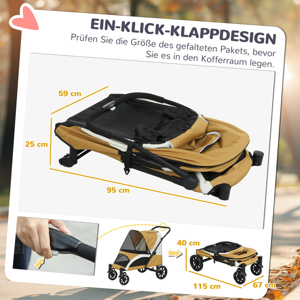 Hundebuggy faltbar mit 4 Rädern für grosse Hunde braun