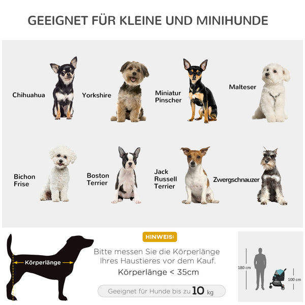 Hundebuggy klappbar mit Regenschutz und Korb bis 10kg