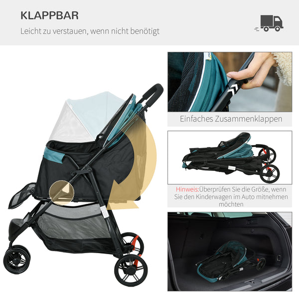 Hundebuggy klappbar mit Regenschutz und Korb bis 10kg