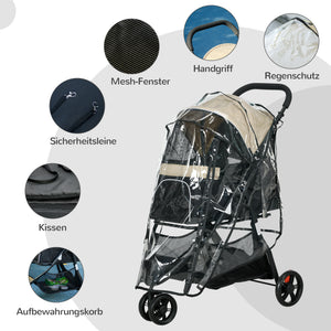 Hundebuggy klappbar mit Regenschutz blau khaki
