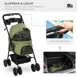 Hundebuggy klappbar mit Sicherheitsleinen und Becherhalter