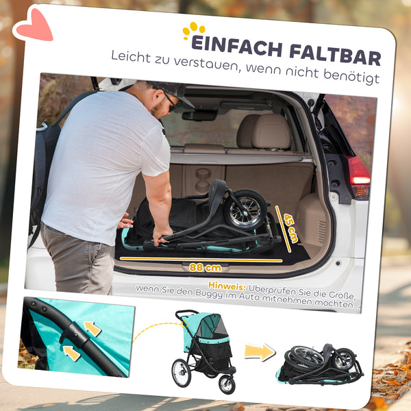 Hundebuggy faltbar mit Korb für kleine Hunde und Katzen türkis