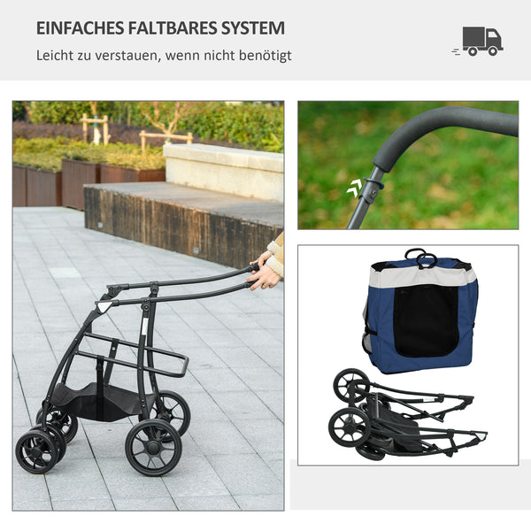 Hundebuggy klappbar verstellbar mit Korb bis 10kg schwarz blau