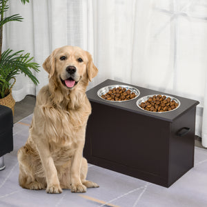 Hundefressnapf mit Stauraum 2 Näpfe Edelstahl Espresso