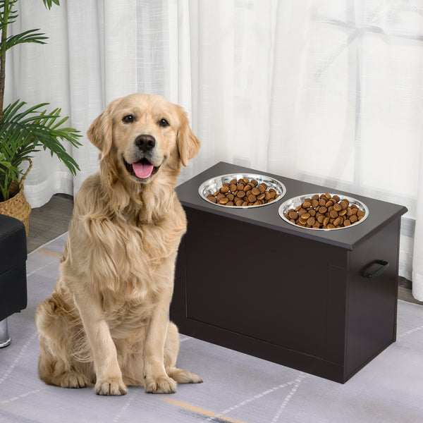 Hundefressnapf mit Stauraum 2 Näpfe Edelstahl Espresso