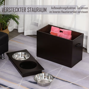 Hundefressnapf mit Stauraum 2 Näpfe Edelstahl Espresso