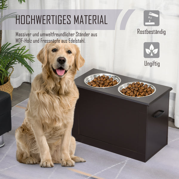 Hundefressnapf mit Stauraum 2 Näpfe Edelstahl Espresso