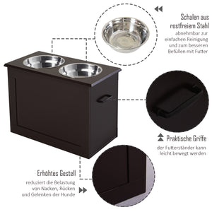 Hundefressnapf mit Stauraum 2 Näpfe Edelstahl Espresso