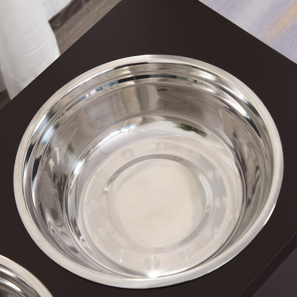 Hundefressnapf mit Stauraum 2 Näpfe Edelstahl Espresso