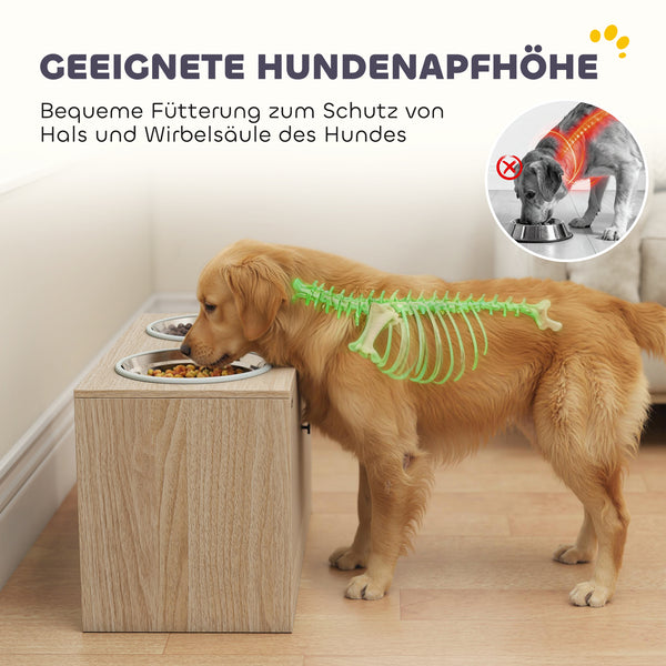 Hundefutterstation mit Schrank und 2 Edelstahlnäpfen für grosse Hunde Holz