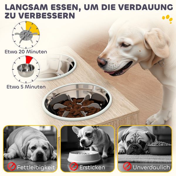 Hundefutterstation mit Schrank und 2 Edelstahlnäpfen für grosse Hunde Holz
