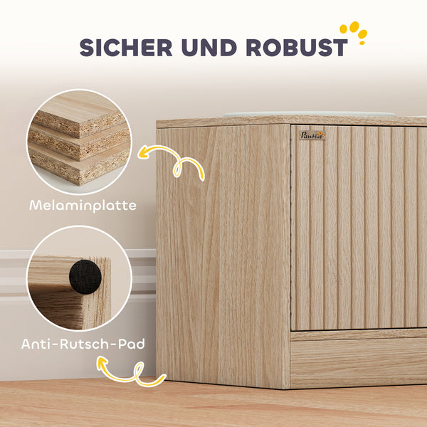 Hundefutterstation mit Schrank und 2 Edelstahlnäpfen für grosse Hunde Holz