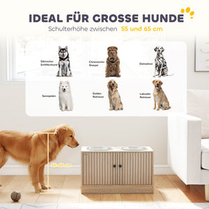Hundefutterstation mit Schrank und 2 Edelstahlnäpfen für grosse Hunde Holz