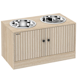 Hundefutterstation mit Schrank und 2 Edelstahlnäpfen für grosse Hunde Holz